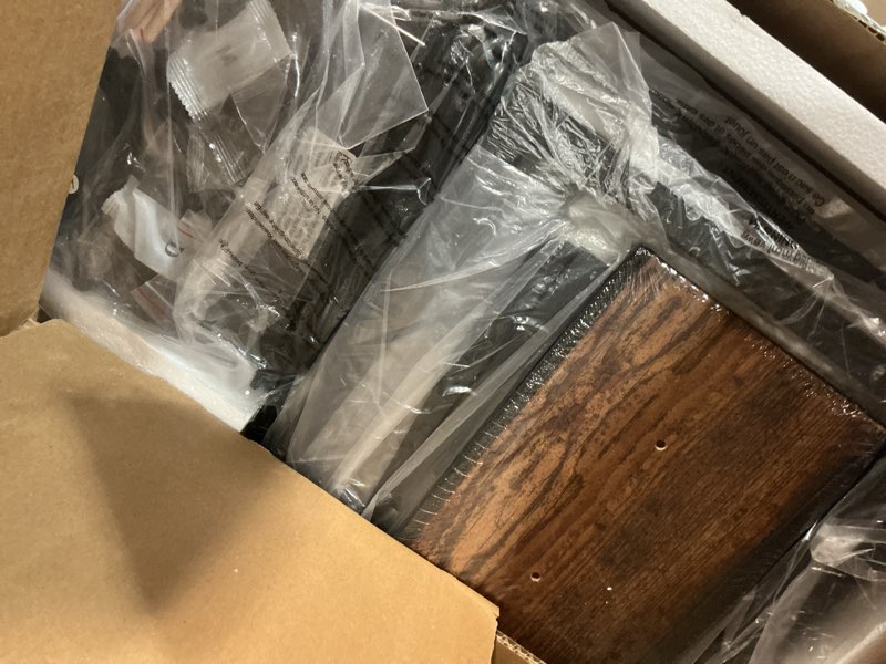 Condition photo showing Good Condition for huuger l shaped office desk with power outlets, 47 inch computer desk with 3 drawers, shelves, for gaming, corner work, home office, study, rustic brown rustic brown 47inch
