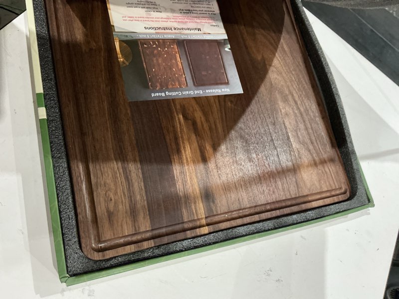 Condition photo showing As Is for azrhom walnut wood cutting board, 20x15in x large wooden chopping boards with deep juice groove and side handle, thick butcher block for kitchen meat cheese gift for wife mom gift box