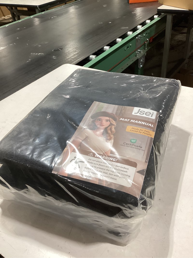 Condition photo showing New/Like New for JSEI Non-Slip Bathroom Rugs, Self Adhesive No Sliding Bath Rugs Set of 2, Machine Washable Absorbent Bath Mat Set for Tub Shower & Single Sink 24”x36”+24”x60”, Black, Rectangular Pattern Black 24''x36''+24''x60''(Rectangular Pattern)