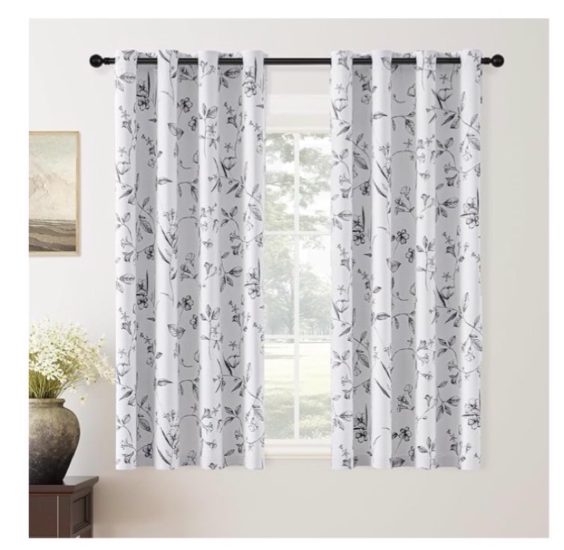 chrisdowa 100% blackout floral curtains 63 inches long 2 panels for bedroom living room black flower