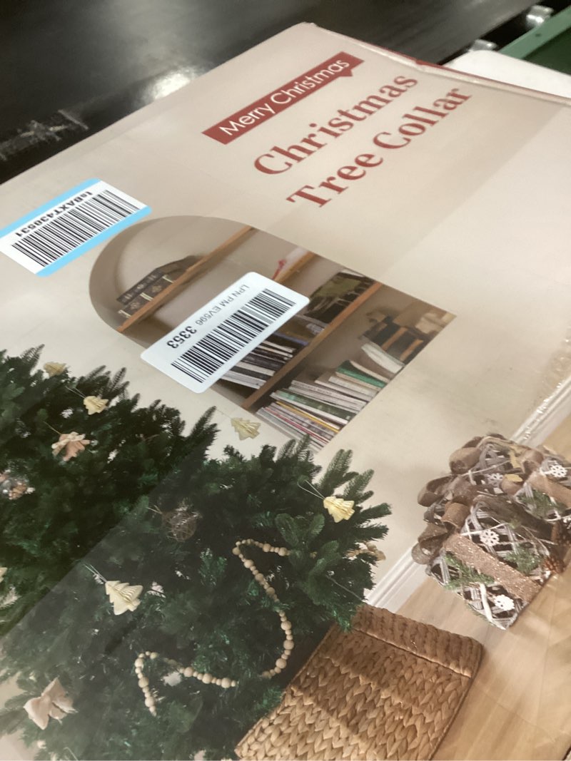 Condition photo showing New/Like New for 36in Large Christmas Tree Collar - Woven Hyacinth Tree Collars for Artificial Trees - Rattan Rustic Farmhouse Basket for Tree Base Cover with Cord Cut-Out for 7.5ft 9ft 10ft Tree (Natural) 36" Natural