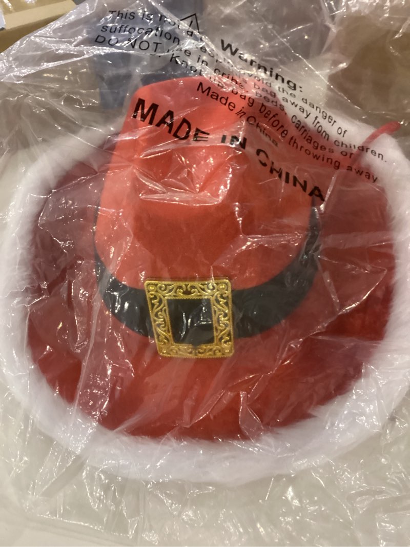 Condition photo showing Good Condition for Nicky Bigs Novelties Adult Light Up Santa Claus Christmas Cowboy Hat - Light Up LED Lights Cowgirl Hats - Holiday Western Costume Accessory, Red White, One Size