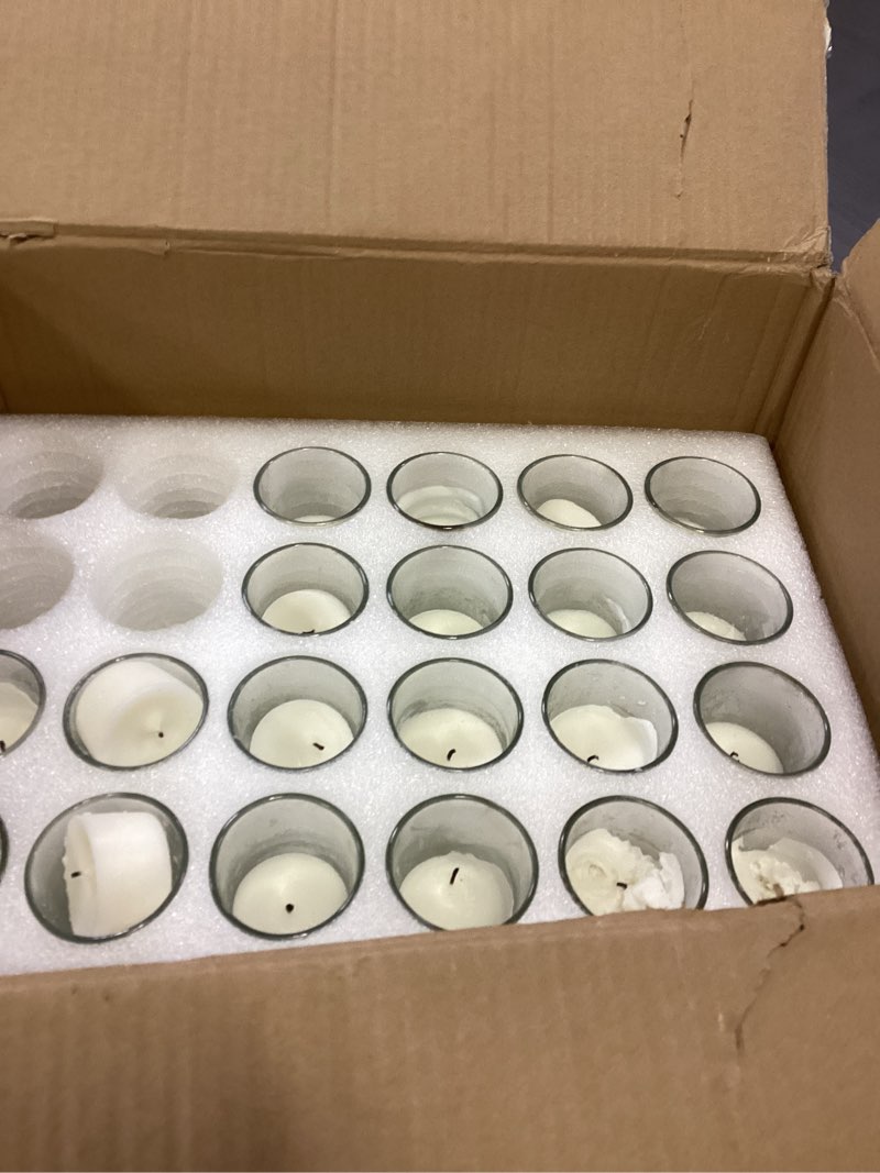 Condition photo showing As Is for ((Incomplete))Housecret 72 Pack Warm White Unscented Clear Glass Filled Votive Candles. Hand Poured Wax Candle Ideal Gifts for Aromatherapy Spa Weddings Birthdays Holidays Party