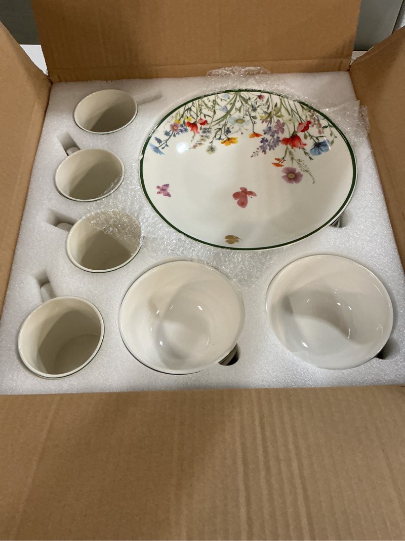 Condition photo showing New/Like New for pickmesh 16 pcs wildflower ceramic dinnerware set for 4 guest floral dish set spring butterfly dinner plates salad plates bowl mug kitchen gift for spring kitchen holiday party decoration spring wildflower