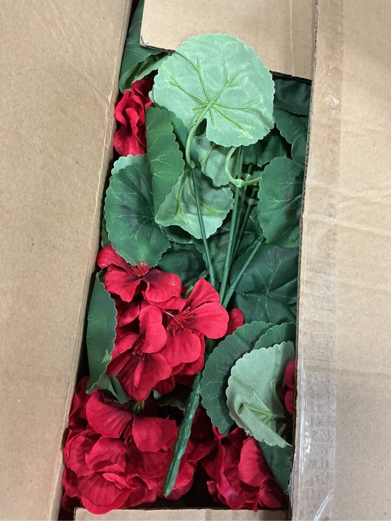 Condition photo showing Good Condition for hananona 6 pcs artificial geranium flowers for outdoors geranium silk red flower outdoor uv resistant garden plants faux flowers for christmas home kitchen table centerpieces decor (6, red) red 6