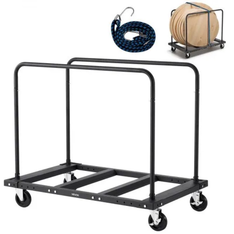 vevor drywall cart dolly, 1800 lbs load capacity, steel panel truck cart with 5 inch swivel casters, lumber drywall dolly with tie-down strap & 2 side handrails for factory, warehouse, garage, black