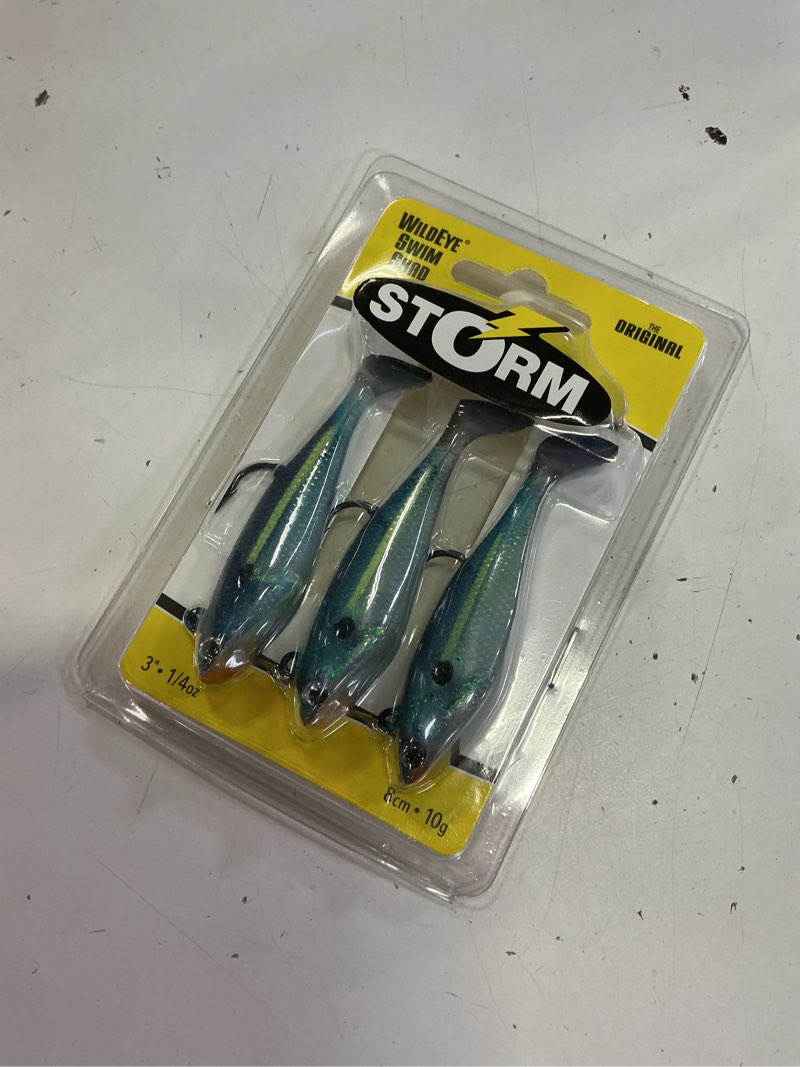 Condition photo showing New/Like New for storm wildeye swim shad 3-inch fishing lures (3-pack) - blue steel shad