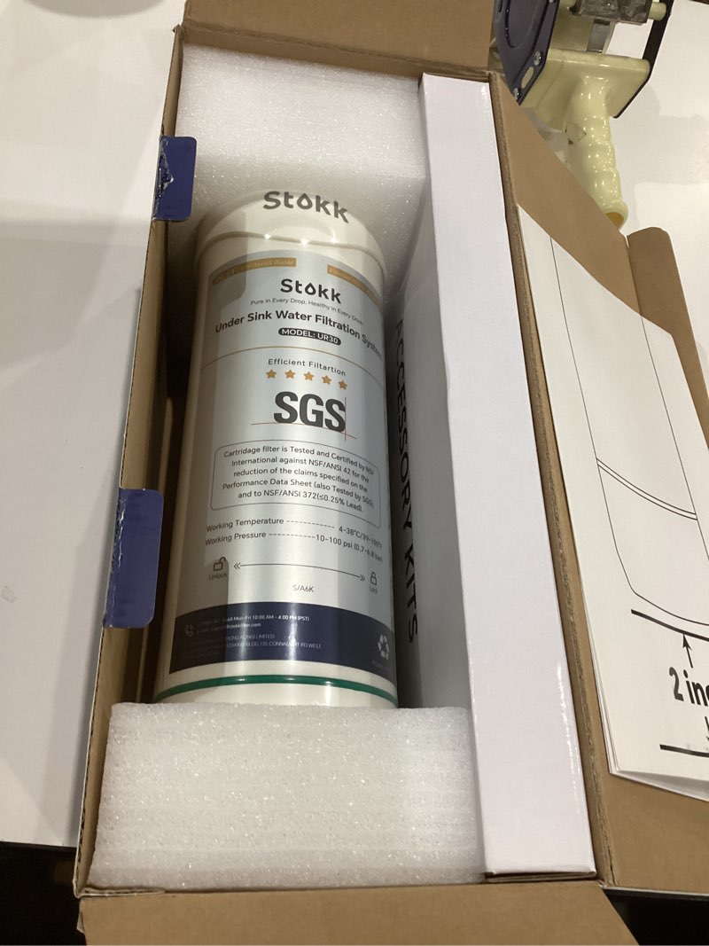 Condition photo showing As Is for Stokk UR30 Under Sink Water Filter, Reduces Chlorine Bad Taste & Odor, 16000 Gallons Under Counter Water Filter Direct Connect to Kitchen Faucet, NSF/ANSI 42&372 White