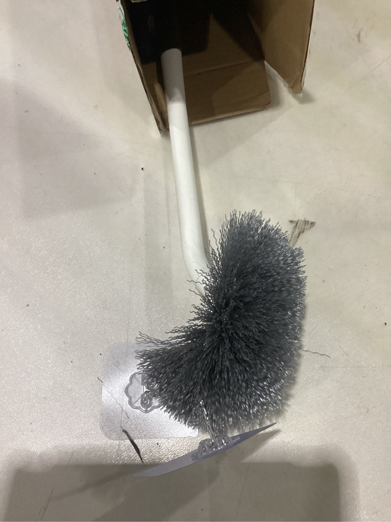 Condition photo showing Good Condition for modern curved toilet brush set with wall mount, long handle for deep cleaning, white handle gray bristles, 2-piece no-stain bathroom cleaning brush blue and gray
