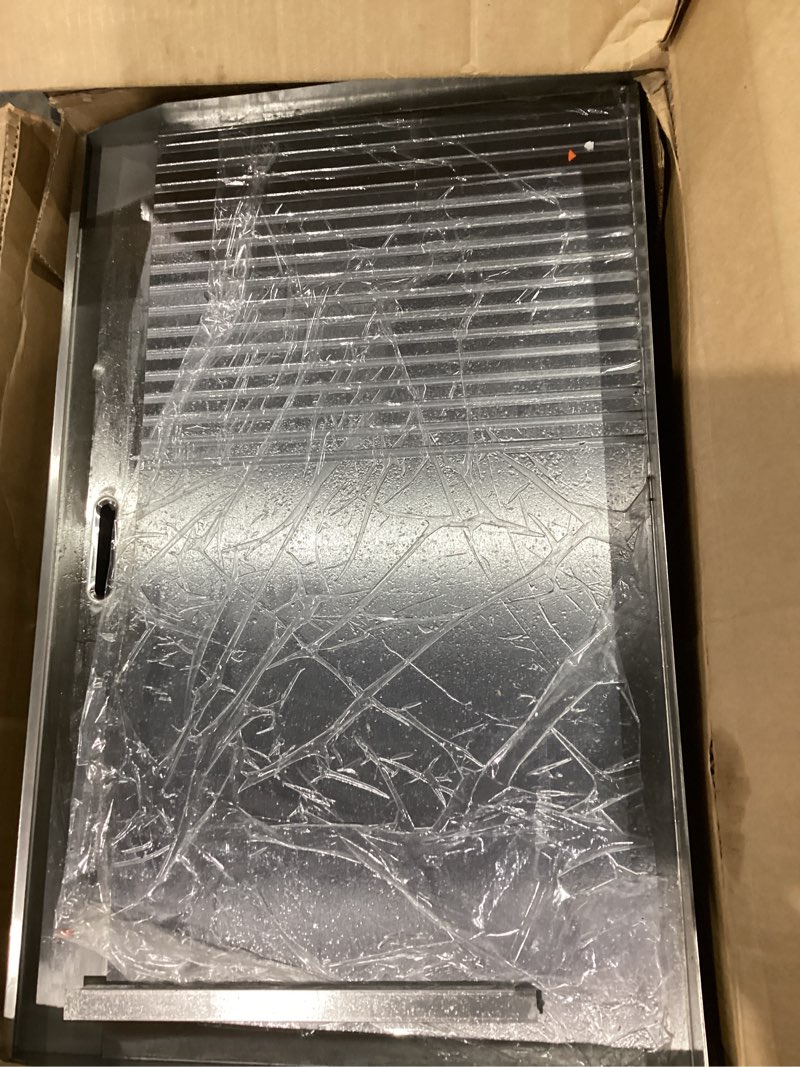 Condition photo showing As Is for vevor commercial electric griddle, 28.54 x 15.75 in, 2800w, 122-570°f adjustable temp control, stainless steel, half grooved half flat, with 2 spatulas, 2 brushes, and 4 foot pads, for steak(no plug) 30"no plug half flat top