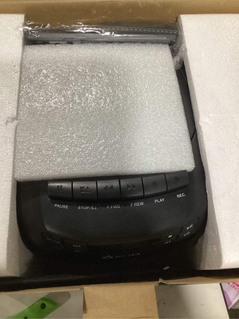 Condition photo showing Good Condition for klim cd player & cassette tape player with case, bluetooth boombox, am/fm radio, stereo sound, remote, cd and cassette combo, tape recording, usb drive, aux, ac/dc powered