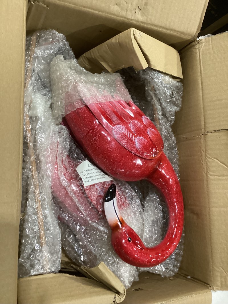 Condition photo showing Good Condition for natelf pink flamingo yard decorations, metal garden statues and sculptures, standing bird lawn ornaments for patio backyard pond decorations set of 2
