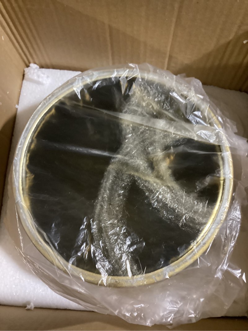 Condition photo showing Good Condition for Modern Golden Small Trash Can Wastebasket, Garbage Container Bin for Bathrooms, Powder Rooms, Kitchens, Home Offices - Durable Ceramics - Round