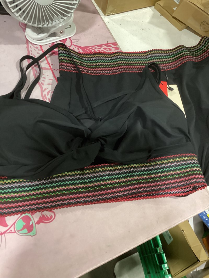 Condition photo showing Good Condition for popilush tummy control swimsuits for women - high waisted bikini sets shapewear with boho trim 4 way wear pool and beach black xx-large