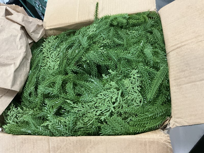 Condition photo showing Good Condition for Mixed Pine&Cypress-9 Ft by 10 Inch Real Touch Christmas Norfolk Pine Garland,Cypress Garland,Realistic Soft and Thickness Artificial Cedar Garland Faux Greenery for Stairs Mantle Indoor Outdoor Decor 9Ft