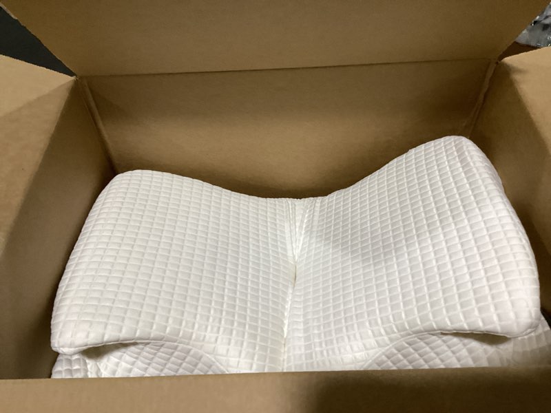 Condition photo showing Good Condition for cervical neck pillow for pain relief, ergonomic neck pillow for sleeping, contour orthopedic side sleeper pillow for back stomach sleepers bed pillow with pillowcase dark grey with white