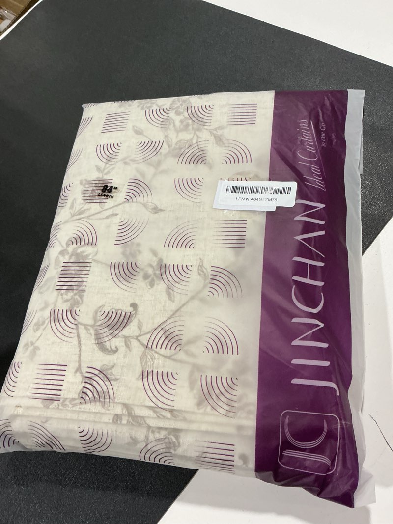 Condition photo showing New/Like New for jinchan Linen Floral Curtains for Living Room 84 Inch Length Taupe Printed Curtains Back Tab French 