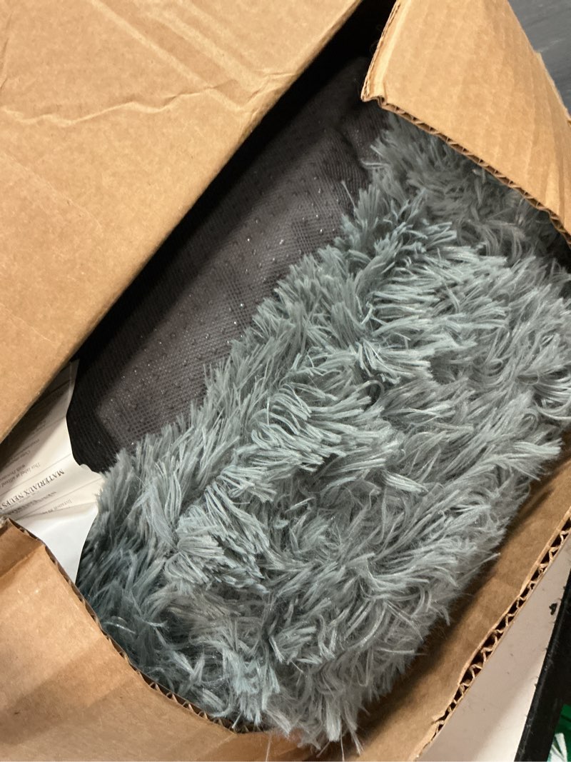 Condition photo showing As Is for arlee donut round pet dog bed - memory foam - calming reduce anxiety - shaggy vegan fur - assembled usa, charcoal charcoal medium