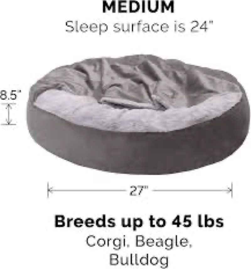 furhaven 27" round calming donut dog bed for medium/small dogs, washable, for dogs up to 45 lbs - pl