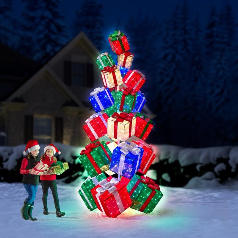 ( incomplete 2 of 2 only) Hammacher schlemmer 11' Twinkling Gift Tree - 11' H x 5 1/2' W x 5 1/2' L | Holiday Yard Decorations