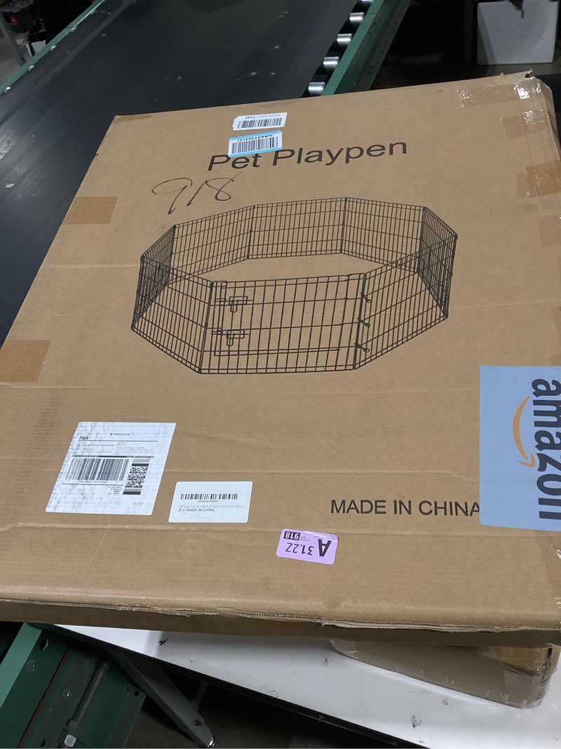 Condition photo showing As Is for pet playpen dog pen foldable dog exercise fence 8 panels 30 inch kennels pet playpen options ideal for pet medium animals outdoor indoor 24'' x 30'' x 8pcs