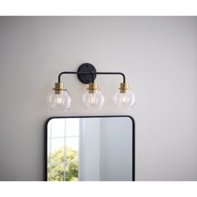 allen + roth torrington 22.75-in 3 light matte black transitional bathroom vanity light