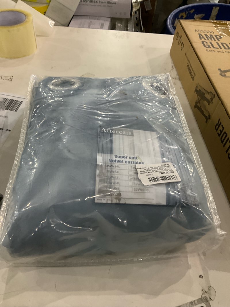 Condition photo showing New/Like New for Roy Lei Super Soft Luxury Velvet Curtains for Living Room Light Blocking Velvet Curtain Panels Privacy Grommet Window Drapes for Bedroom/Sliding Glass Door, 2 Panels (Baby Blue, 52W*72L) 52"W x 72"L (Pack of 2) Baby Blue