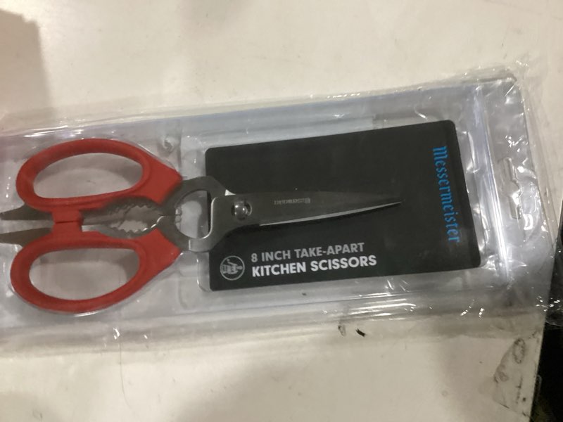 Condition photo showing Good Condition for Messermeister 8-Inch Take-Apart Kitchen Scissors, Red - Includes Screwdriver, Nut Cracker, Jar Lid Opener/Gripper, Bottle Opener & Bone + Twig Cutter - Suitable for Lefties & Righties