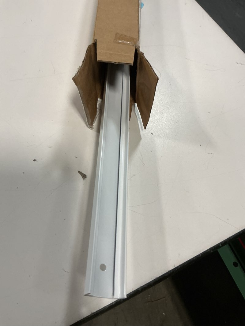 Condition photo showing As Is for bifold door hardware with track, 30-inch bi-fold closet door track kit, uninterrupted steel track, quiet operation, included track, hinge, all pin, door stop, bottom bracket, knobs and screws 30 inch