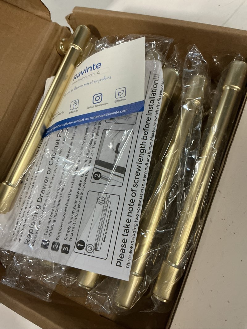 Condition photo showing Good Condition for ravinte 10 pack 5 inch hole center solid kitchen cabinet handles brushed gold dresser pulls cabinet 