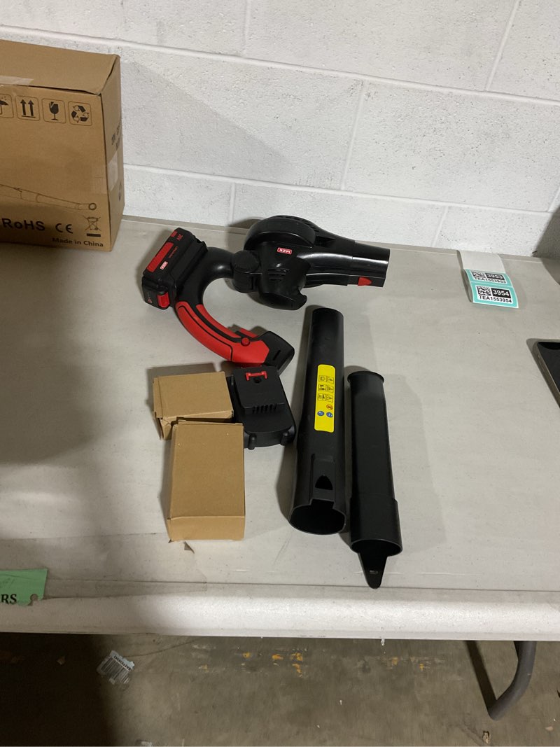 Condition photo showing Good Condition for mzk cordless leaf blower,20v battery powered electric blower for lawn care, electric lightweight leaf blower for blowing leaves, patio cleaning, lawn care and dust(2 * 2ah battery & charger included)