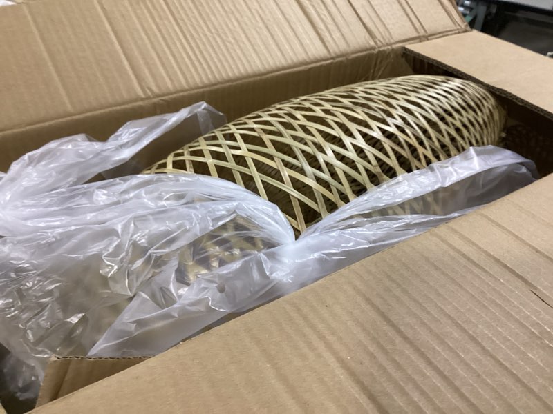 Condition photo showing Good Condition for Rattan Pendant Light 32 Inch, Adjustable Hanging Height, Hand Woven Large Bamboo Chandelier Light Fixture, Boho Wicker Pendant Lamp Shade for Dining Room Kitchen Island Living Room