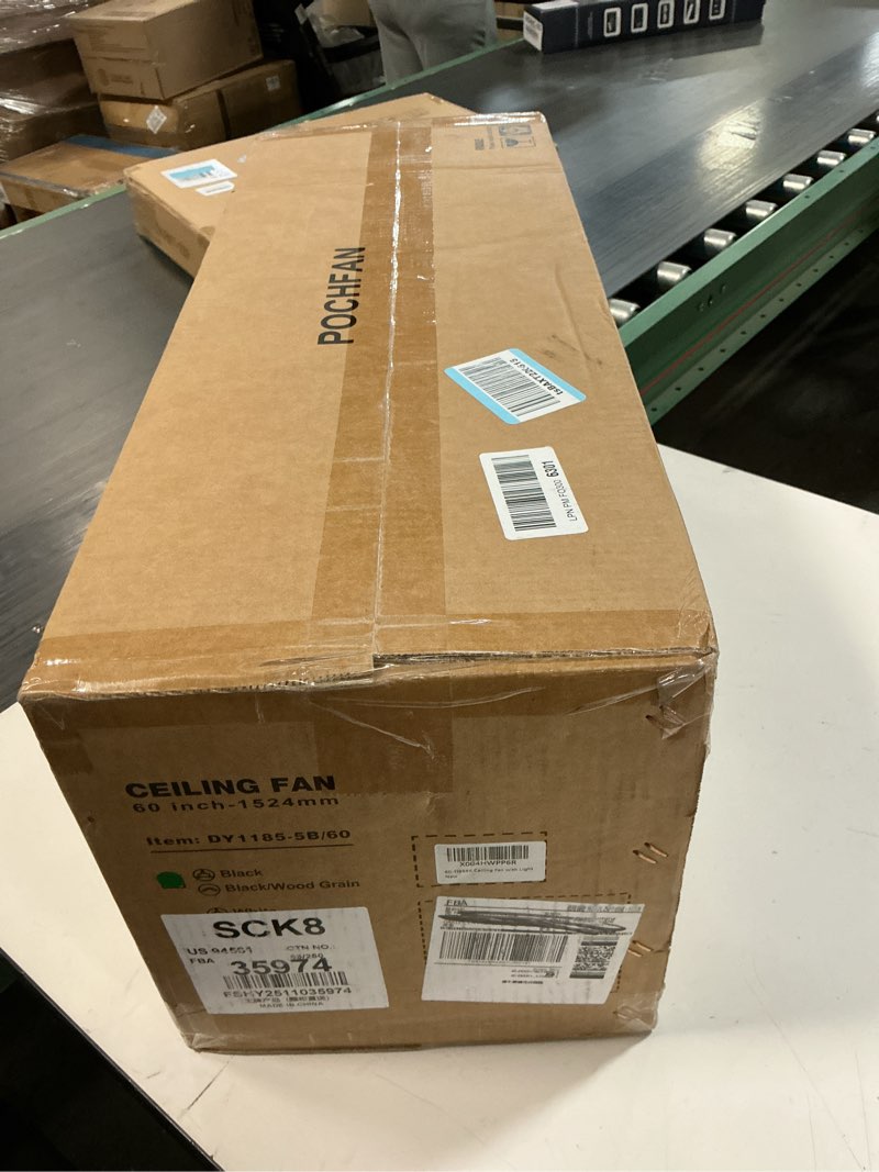 Condition photo showing New/Like New for 42 Inch Black Ceiling Fans with Lights and Remote, LED Low Profile Flush Mount Ceiling Fan for Bedroom, Living Room, Patio, Quiet DC Motor, 5 Blades Black 42 Inch