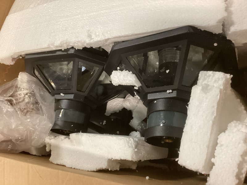 Condition photo showing Good Condition for VIANIS 2-Pack Black Outdoor Lights for Home, Dusk to Dawn Porch Lantern, Wall Mount Outdoor Lighting, Motion Sensor Light for Outdoor Use