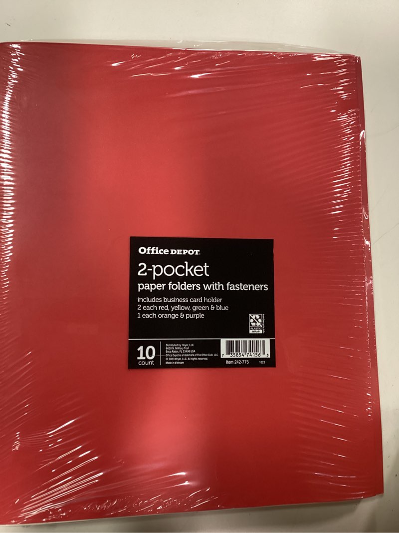 Condition photo showing New/Like New for Office Depot® Brand School Grade 3-Prong Portfolios  Assorted Colors  Pack Of 10