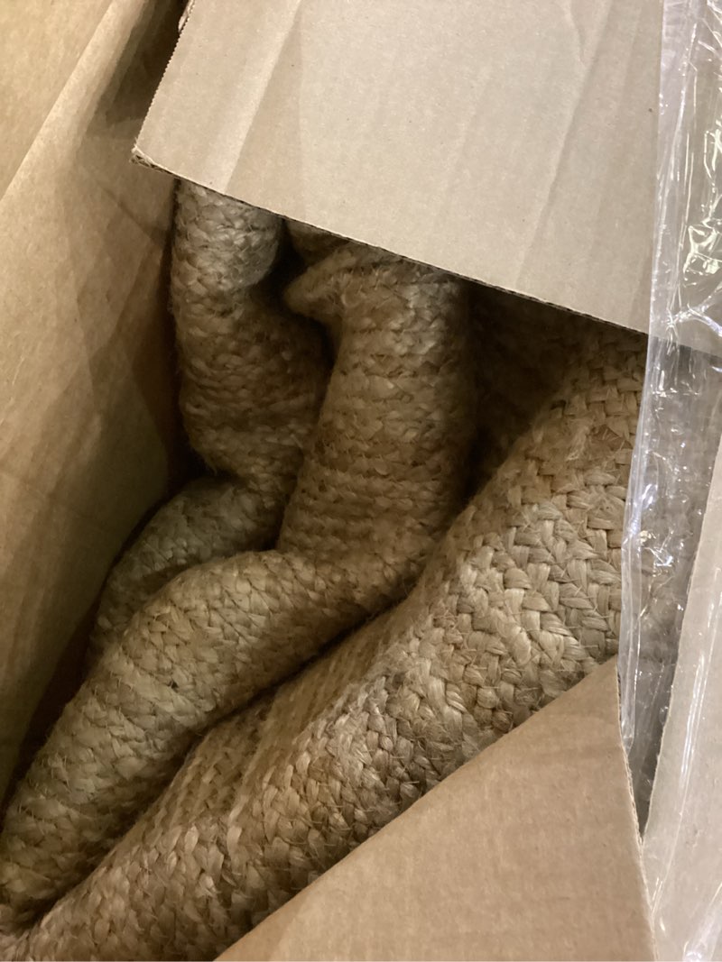 Condition photo showing As Is for FRELISH DECOR Handwoven Jute Area Rug - 8x10 Feet Natural Yarn - Rustic Vintage Beige Braided Reversible Rectangular Rugs for Bedroom - Kitchen - Living Room - Farmhouse (8' x 10' Natural) Natural 8' x 10' (Rectangular)