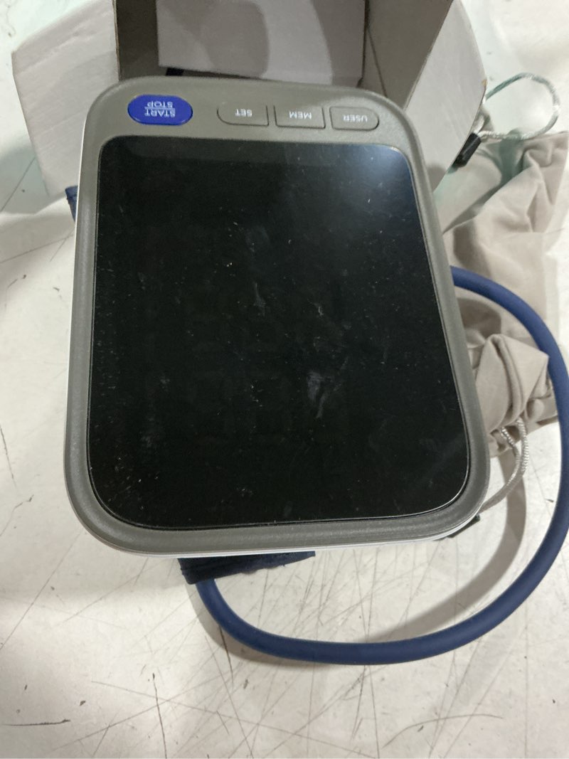 Condition photo showing As Is for blood pressure monitor - automatic blood pressure machine for home use - large color display and large adjustable cuff for reliable readings