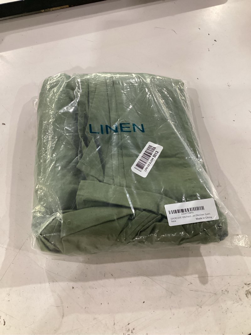 Condition photo showing Good Condition for sonoro kate 100% french linen flat sheet, stone washed ultra soft breathable luxury flat top sheet - 1 piece linen flat sheet only (olive green,king) olive green king