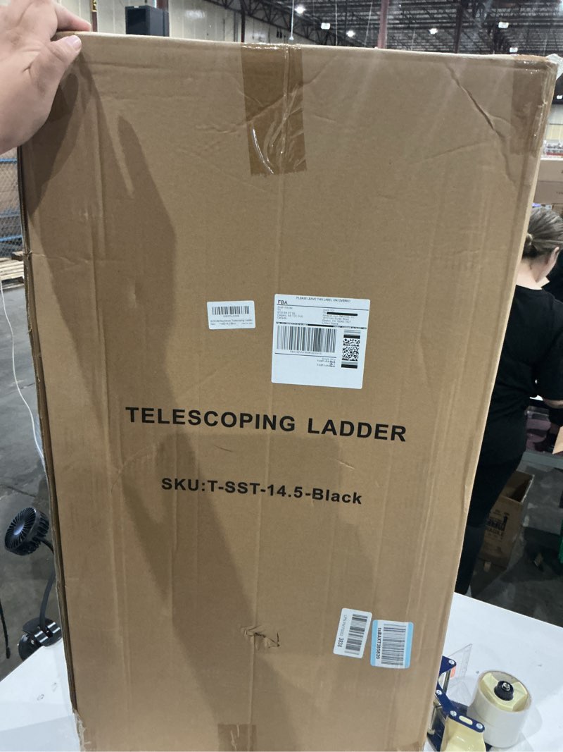 Condition photo showing Good Condition for bocom 14.5 ft aluminum telescoping ladder, lightweight multi-purpose collapsible extension with 2 triangle stabilizers, heavy duty 330 lbs max capacity, ideal for home, rv, and outdoor work black black 14.5 ft