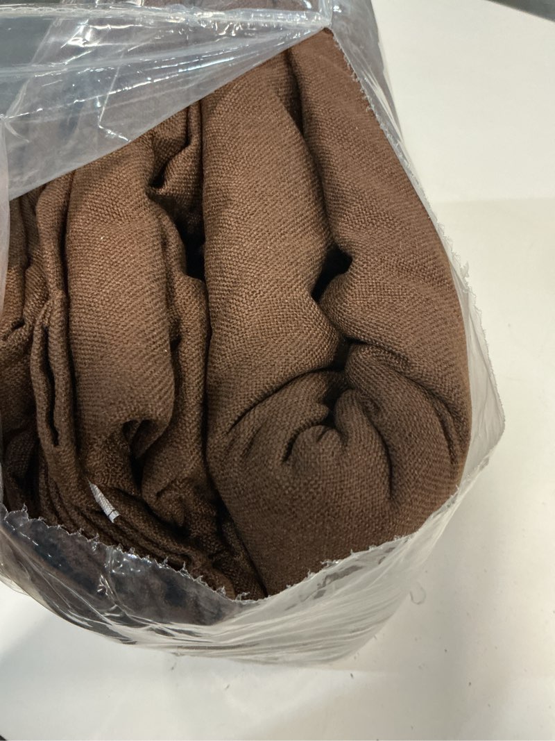 Condition photo showing Good Condition for brown blackout pleated look curtains 102 inches long 8.5 ft length for patio sliding door living room, 100% light blocking linen textured curtains 72 wide 2 pcs back tab rod pocket hook belt