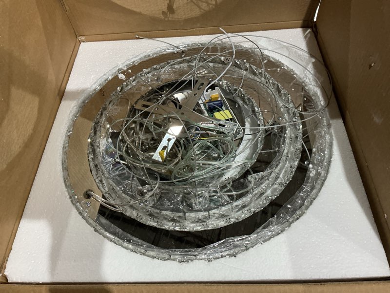 Condition photo showing As Is for modern crystal chandeliers led chandelier fixtures 3 rings round diy pendant lighting stainless steel adjustable chandelier ceiling light for dining room bedroom living room (3 colors) 234round-3 colors