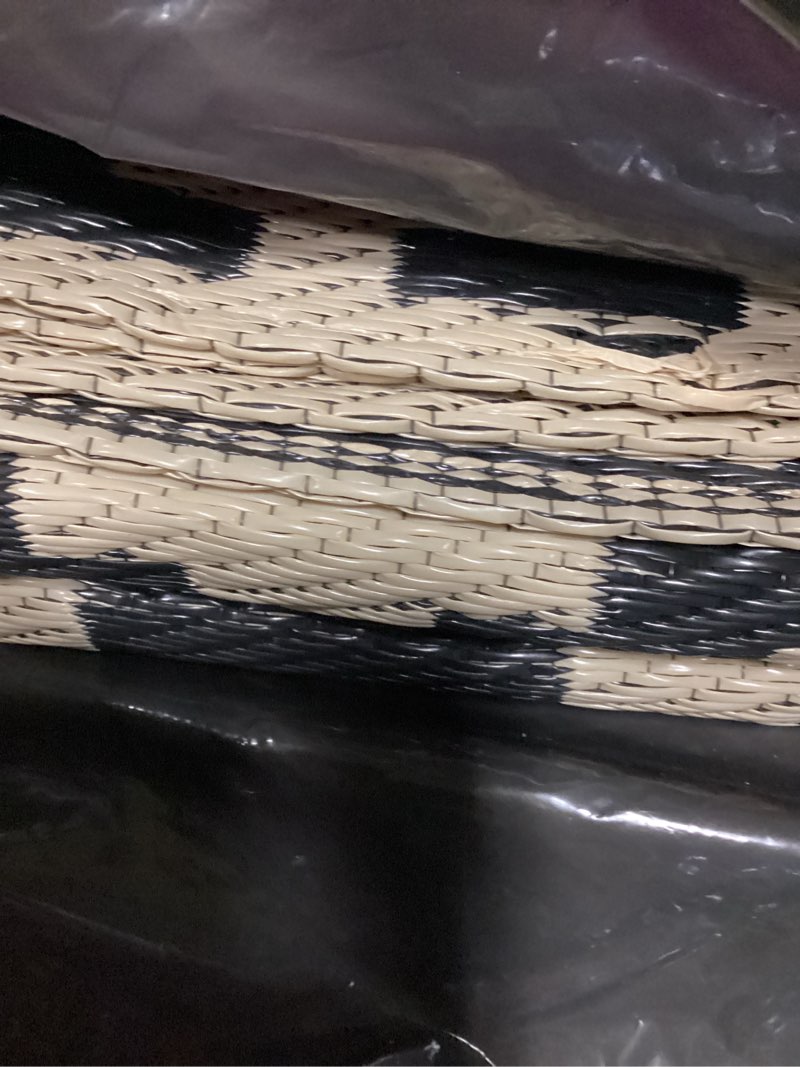 Condition photo showing New/Like New for sand mine waterproof outdoor rug 5x8 ft, plastic reversible rug, modern area rug, large floor mat for outdoors, rv, patio, backyard, deck, picnic, beach, camping, black & beige black & beige 5'x 8'