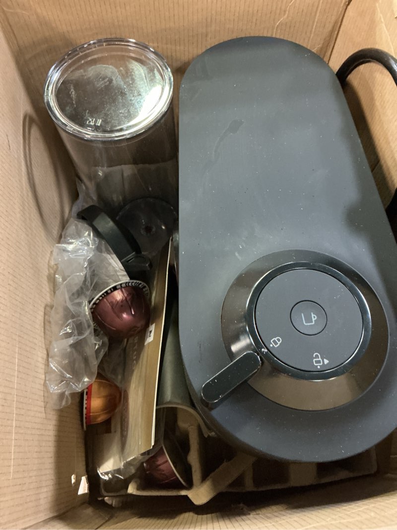 Condition photo showing Good Condition for nespresso vertuo pop+ coffee and espresso maker by de'longhi, black matte with dark chrome machine only black matte chrome
