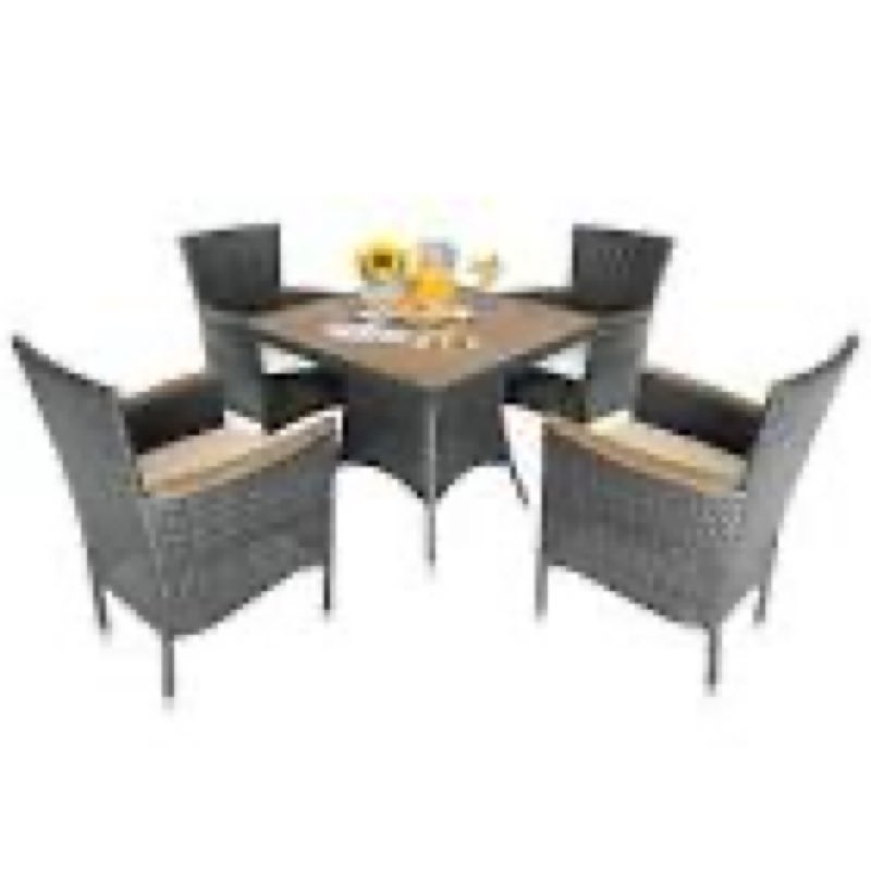 hemraj outdoor square rattan dining table with glass top and curved design(incomplete only 1 box) 