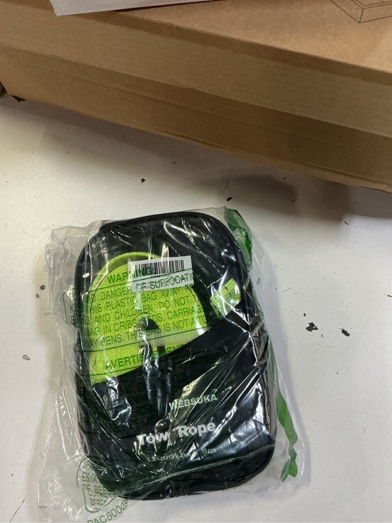 Condition photo showing As Is for recovery tow strap kit 3\" x 20ft, heavy duty recovery strap 35,000lbs break strength with 3/4\" d ring shackles(2pcs) & storage bag, emergency off road towing rope for suv, utv, atv, truck 3\"x20ft gray 3\"x20ft | recovery kit