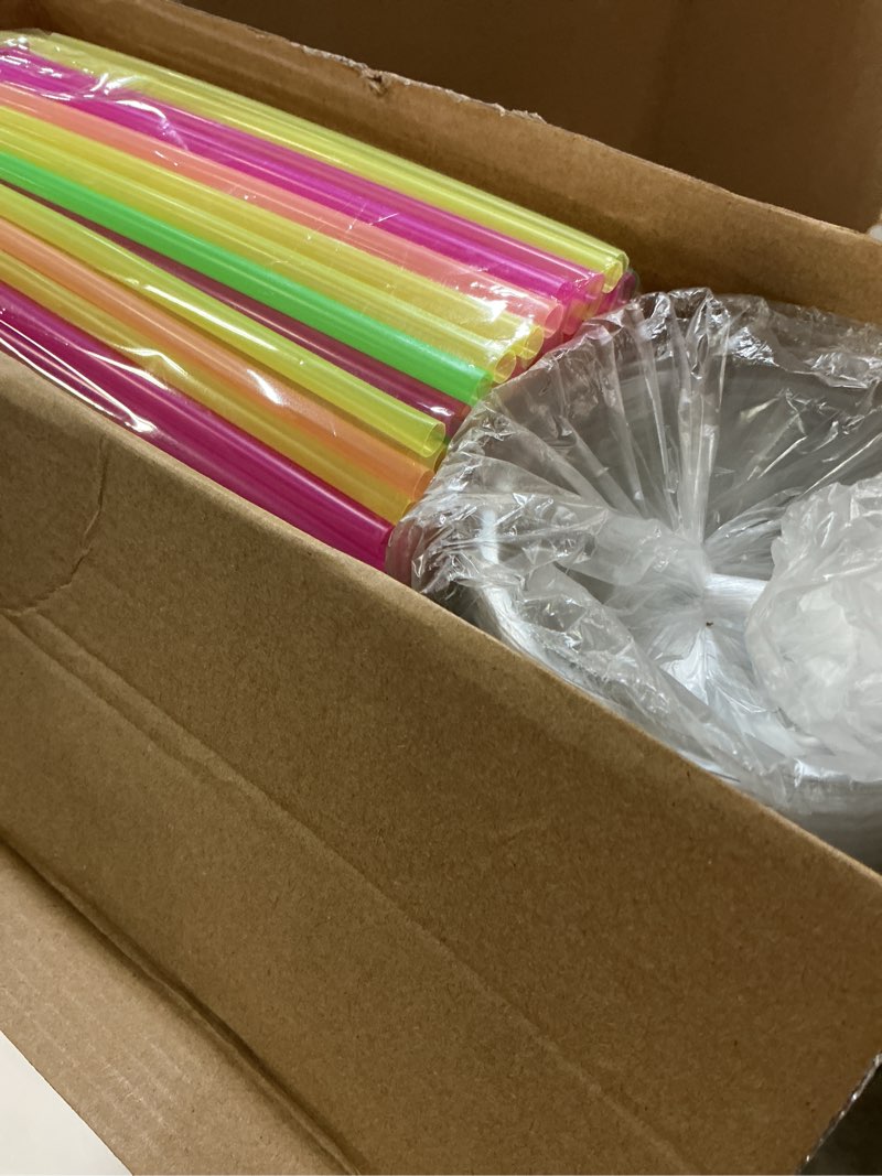 Condition photo showing New/Like New for reallnaive 100 sets 12 oz clear slushie cups with dome lids and snow cone spoon straws, disposable smoothie cold drinking cups for party iced coffee cold drinks juice milkshake 12 oz 100