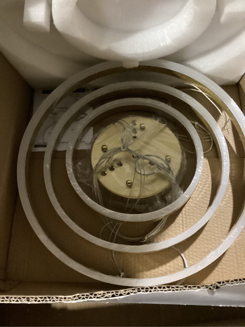 Condition photo showing Good Condition for Crystal Modern Chandelier for Dining Room Light Fixture Gold 3 Rings Led Chandelier for Kitchen Island Lighting Dimmable with Remote, Ceiling Hanging Modern Led Pendant Light in Gold Gold D23.62in,3r,Crystal