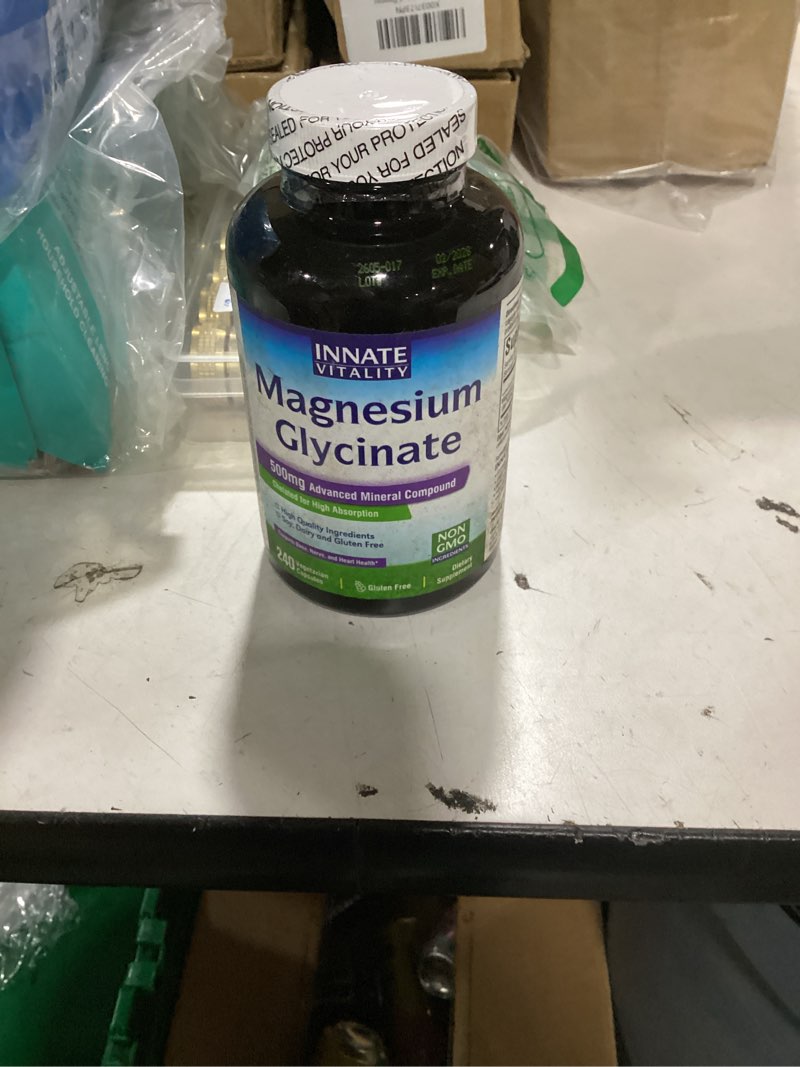 Condition photo showing New/Like New for innate vitality magnesium glycinate 500mg | 70mg elemental magnesium supplement - high absorption, non buffered, non-gmo & no gluten - vegan - nerve health - 240 capsules (pack of 1) 240 count (pack of 1)