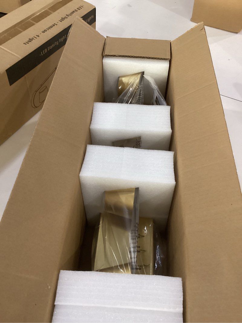 Condition photo showing New/Like New for ursola 4 light bathroom vanity light, led gold wall light fixtures, up and down rotatable dimmable 27 inch bathroom lighting fixtures over mirror 4 lights gold