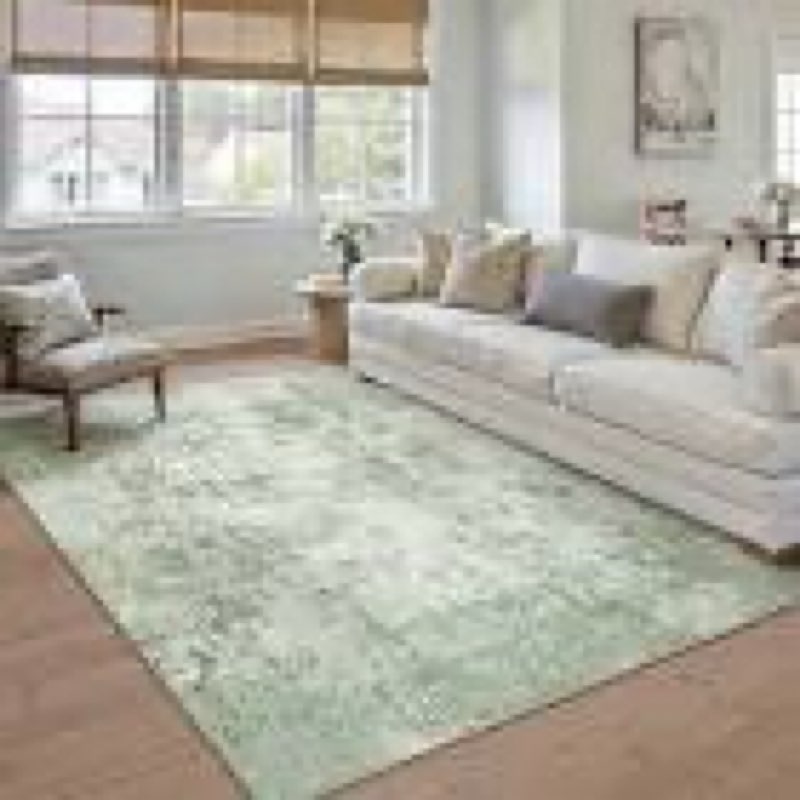 dcx abstract area rug 5x7, washable sage green modern rug for living room, kid & pet friendly with rubber back non slip, soft low pile carpet, stain resistant rug for bedroom, office, dining room 5' x 7' sage green